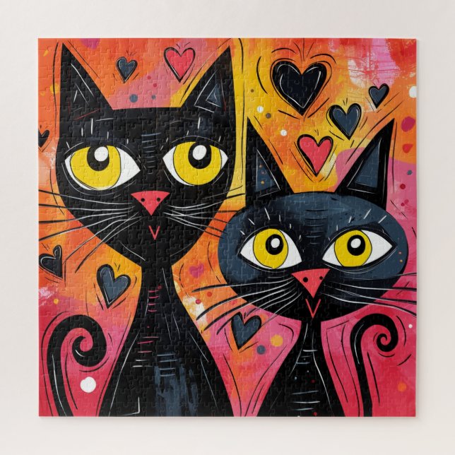 CHAT NOIR CUTE CAT ART JIGSAW PUZZLE (Vertical)