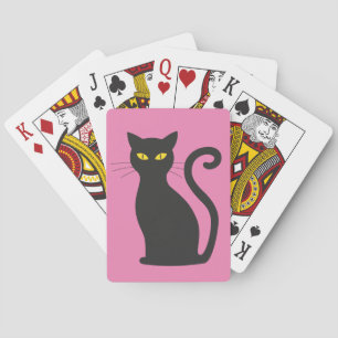 CHAT NOIR CUTE sur CARTES de jeu rose