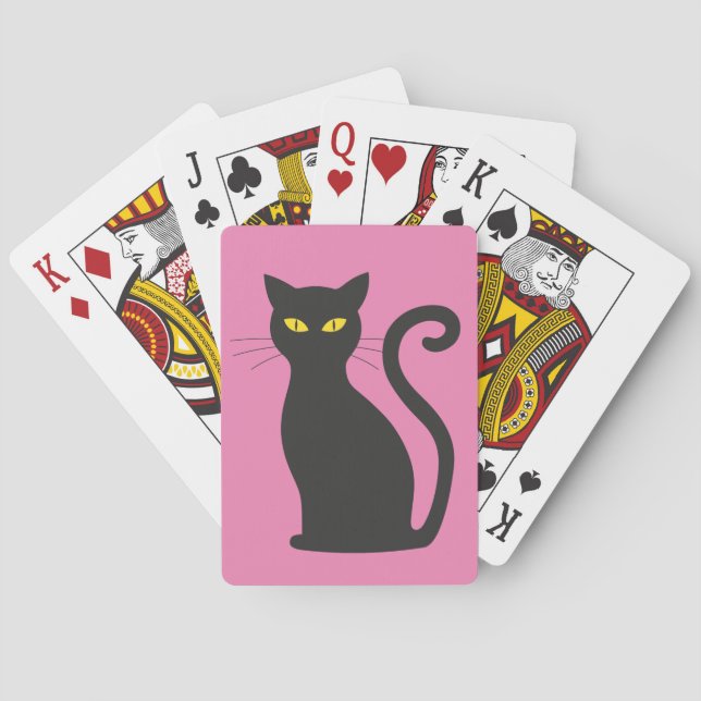 CHAT NOIR CUTE sur CARTES de jeu rose (dos)