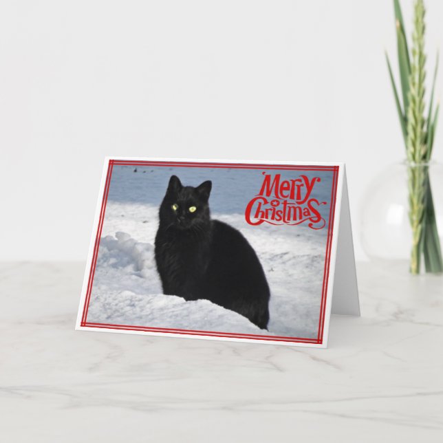 Chat noir dans la carte de Noël Neige (Devant)
