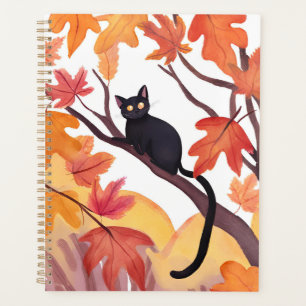 Chat noir dans un arbre Automne Chut Halloween M