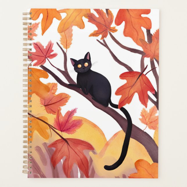 Chat noir dans un arbre | Automne Chut Halloween M (Devant)