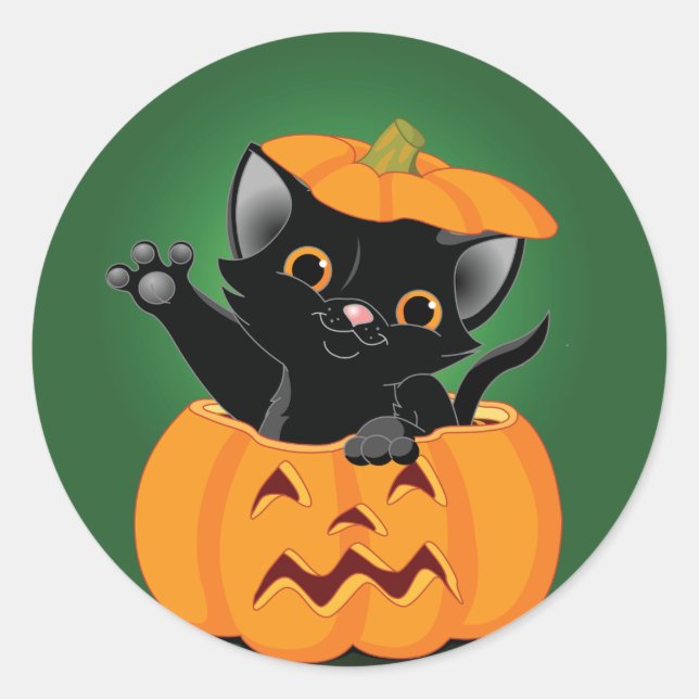 Chat Noir Dans Un Stickers Citrouille (Devant)
