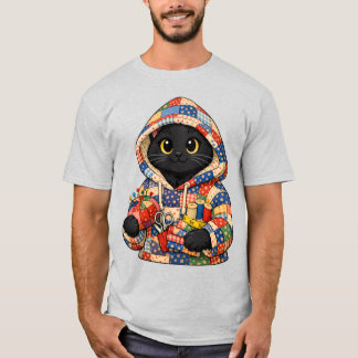 Chat noir dans un T-Shirt à capuche en courtepoint