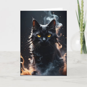 Chat noir dans une brume de fumée Carte de vœux vi
