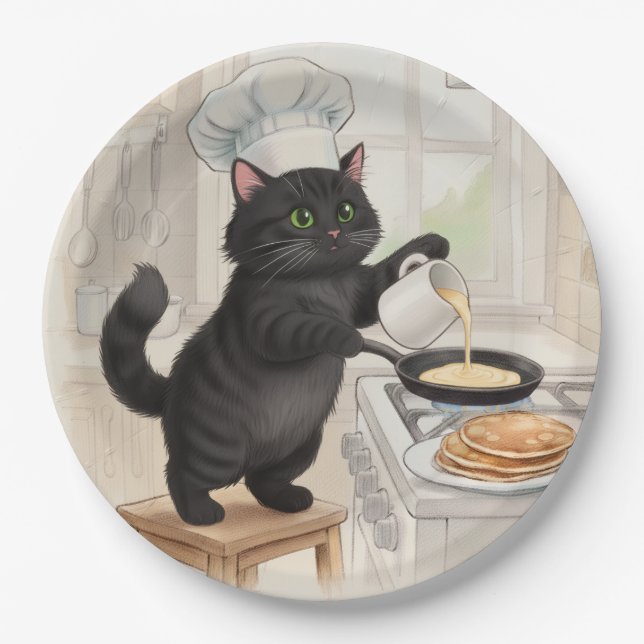 Chat noir de KItty Kichen, assiettes en papier (Devant)
