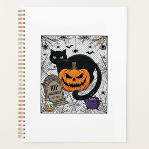 Chat noir de l'Halloween déchiré Citrouille Pierre