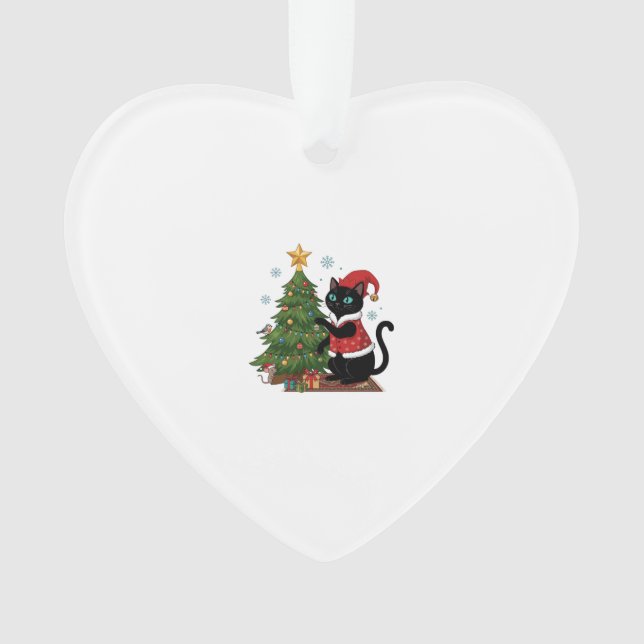Chat noir de Noël chapeau de Père Noël arbre souri (devant)