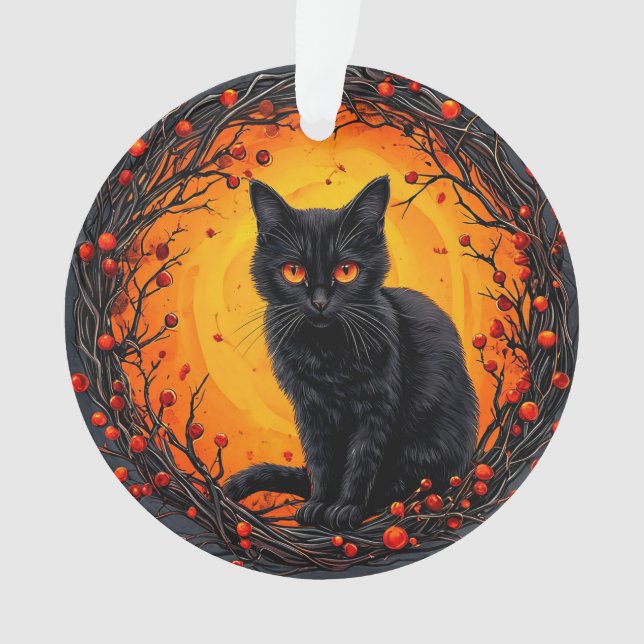 Chat noir d'Halloween aux yeux lumineux (devant)