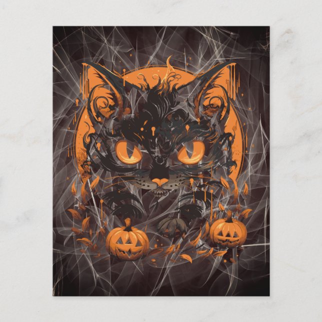 Chat noir d'Halloween avec Citrouilles et lune (Devant)