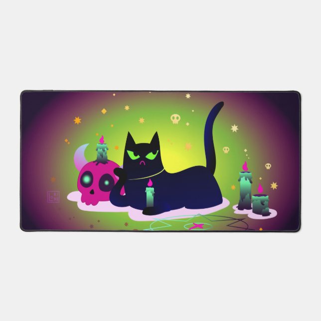 Chat noir d'Halloween avec une bougie et une sculp (Recto)