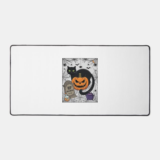 Chat noir d'Halloween Citrouille Pierre tombale Ch (Recto)