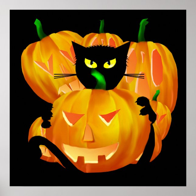Chat noir d'Halloween et affiche Citrouille (Devant)