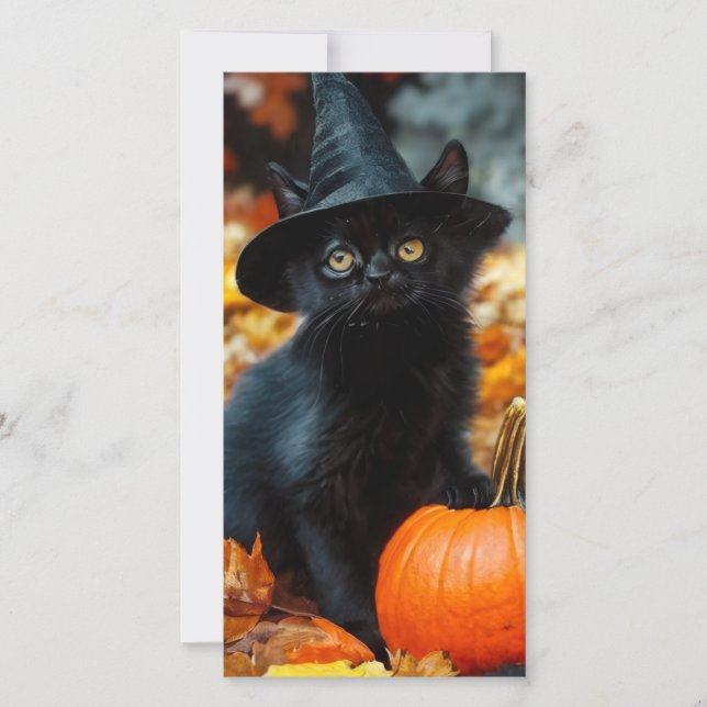 Chat noir d'Halloween et carte Citrouille (Devant)
