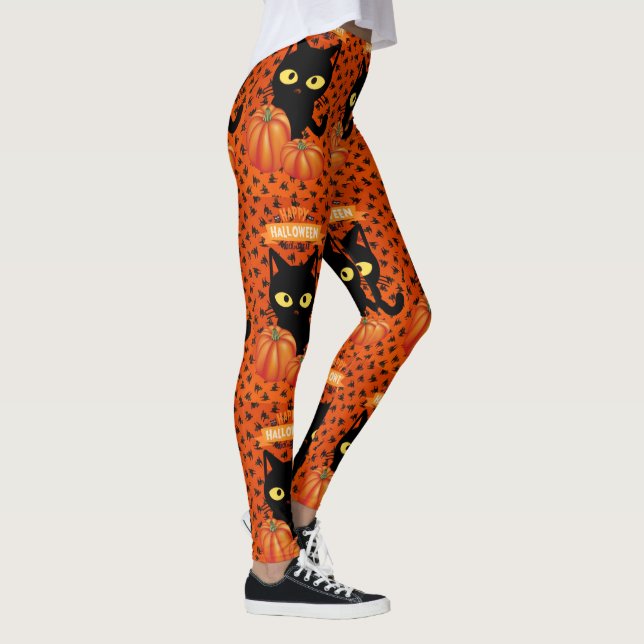 Chat noir d'Halloween, Leggings Motifs orange (Droite)
