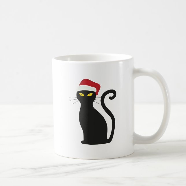 Chat noir drôle avec chapeau de Noël X mas Mug (Droite)