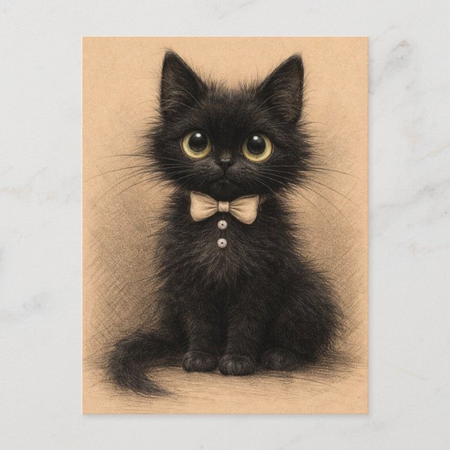 Chat noir drôle. Carte postale (Devant)