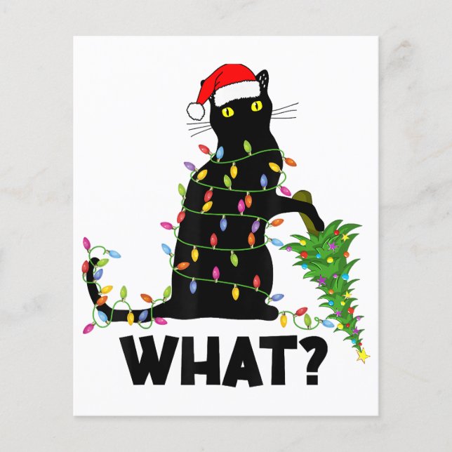Chat Noir Drôle Poussant Arbre De Noël Sur Chat Ch (Devant)
