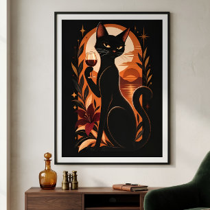 Chat Noir Élégant Art Déco Rétro Minimaliste