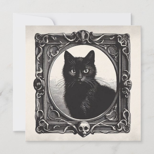 Chat Noir En Éffrayant Cadre Goth Flat Carte de vo (Devant)