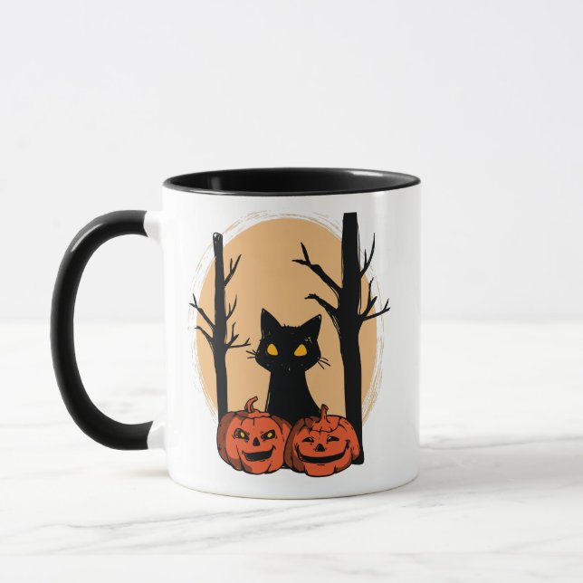 "Chat noir en Mug Citrouille d'Halloween - Éffraya (Gauche)