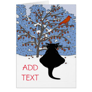 Chat noir en Neige avec Oiseau rouge, ajouter du t