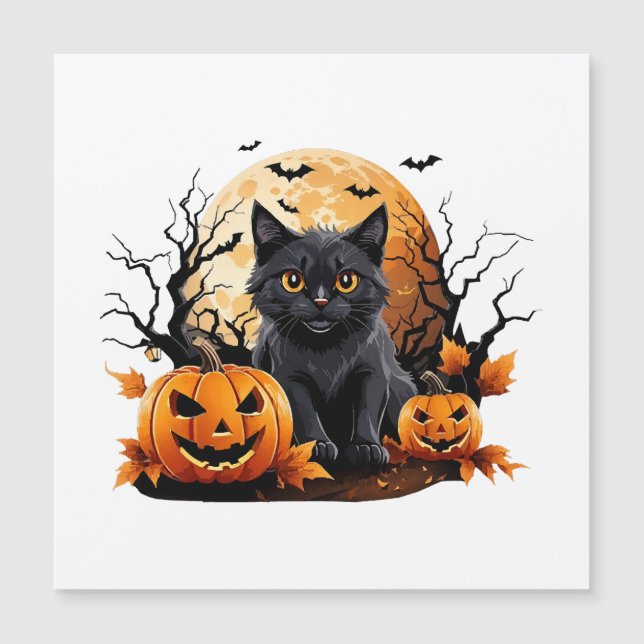 Chat noir entouré de citrouilles (Devant)