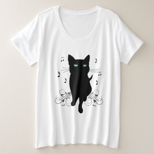 Chat noir entouré de notes de musique murmurantes (Design devant)