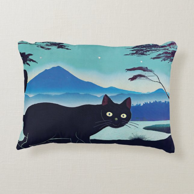 Chat noir épais et chat automnal Accent Coussin (Dos)