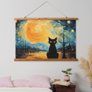 Chat noir et boiserie étoilée Tapisserie murale co