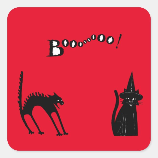 CHAT NOIR ET BOO HALLOWEWEEN CARRÉ STICKER (Devant)