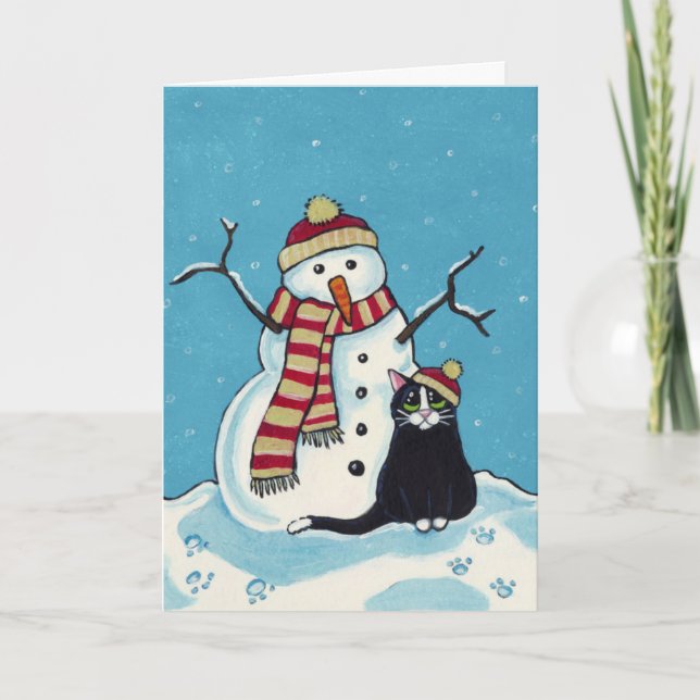 Chat noir et carte de Noël Snowman (Devant)
