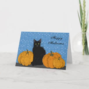 Chat noir et carte d'Halloween Citrouille