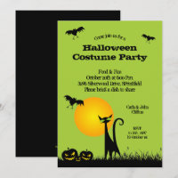 Chat noir et chauves-souris Invitations de fête d'
