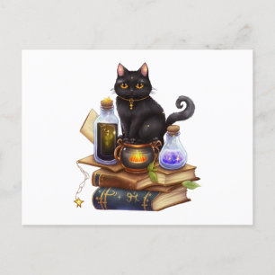 Chat noir et fournitures magiques Carte postale