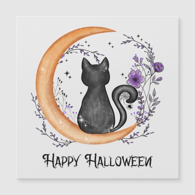 Chat noir et lune de croissant pour Halloween heur (Devant)
