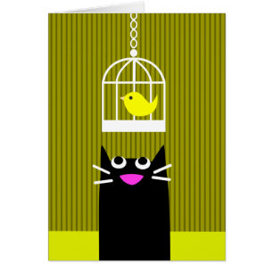 Chat noir et oiseau jaune