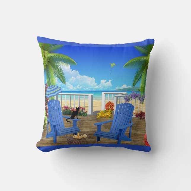 Chat noir et oreiller de plage (Recto)