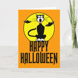 Chat noir et Pleine lune - carte de voeux