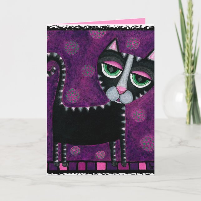Chat noir et pois - carte de voeux féline (Devant)