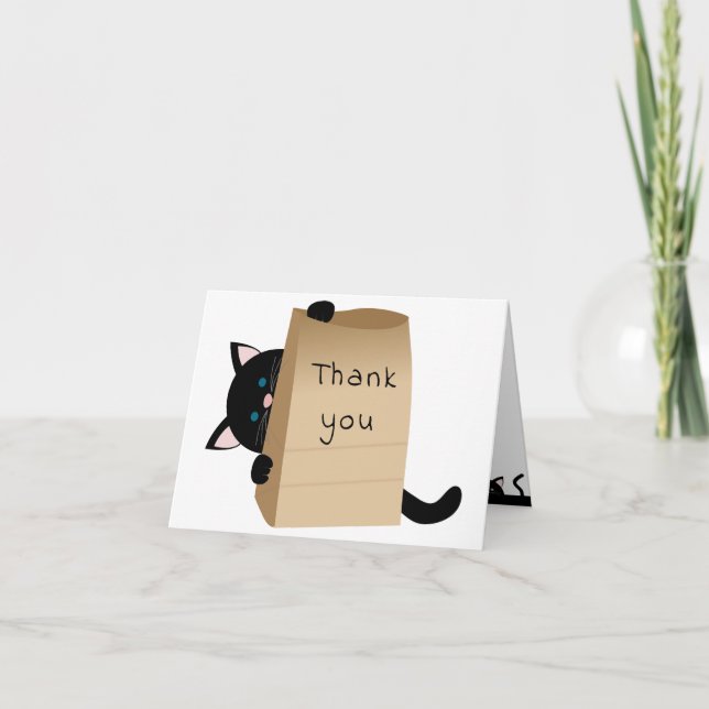 Chat noir et sac plié Carte de remerciements (Devant)