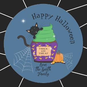 Chat noir et Stickers bleu Halloween Cupcake
