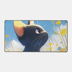 Chat noir fantaisiste Tournesol jaune ensoleillé C