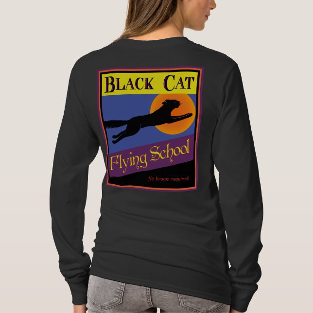 Chat noir Flying School Rétro Halloween T-shirt (Dos)