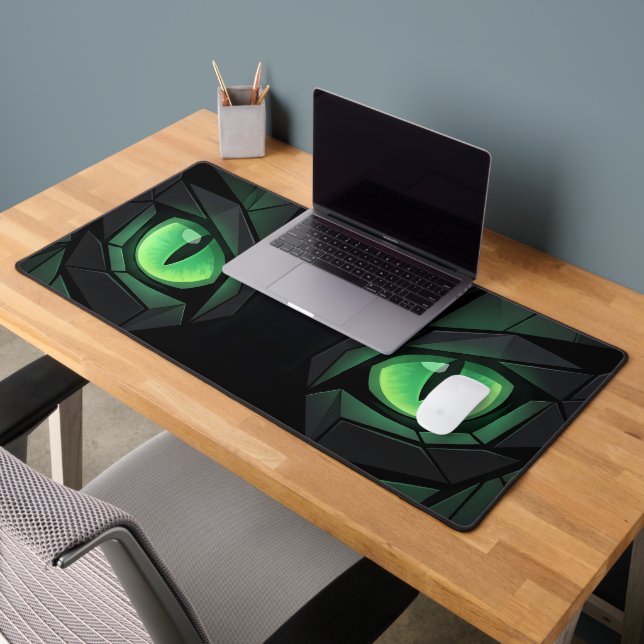 Chat noir géométrique aux yeux verts émeraude (Bureau 2)