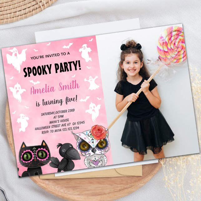 Chat noir Halloween Anniversaire Invitations avec  (Black Cat Halloween Birthday Invitations w photo)