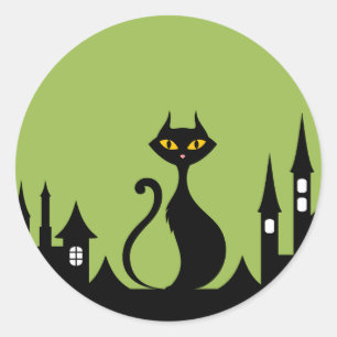 Chat noir Halloween Classic Round Sticker
