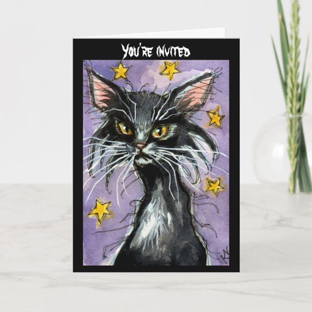 Chat noir Halloween invitation ou carte de voeux (Devant)