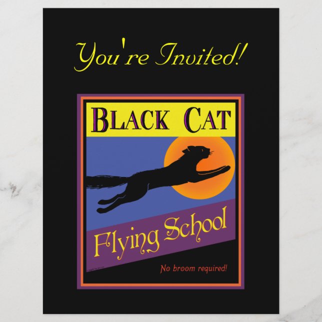 Chat noir Halloween Invitation personnalisée Flyer (Devant)