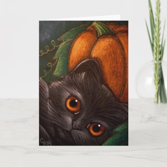CHAT NOIR IMAGINAIRE - Carte HALLOWEEN (Devant)